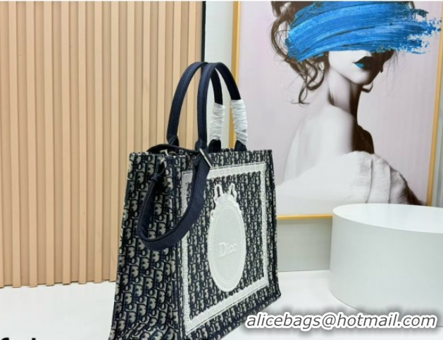 1:1 Dior Large Book Tote Bag in Blue Oblique Embroidery with White Lace and Dior Médaillon 0127064 2026
