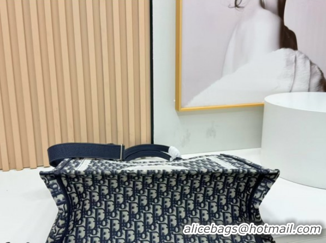 1:1 Dior Large Book Tote Bag in Blue Oblique Embroidery with White Lace and Dior Médaillon 0127064 2026