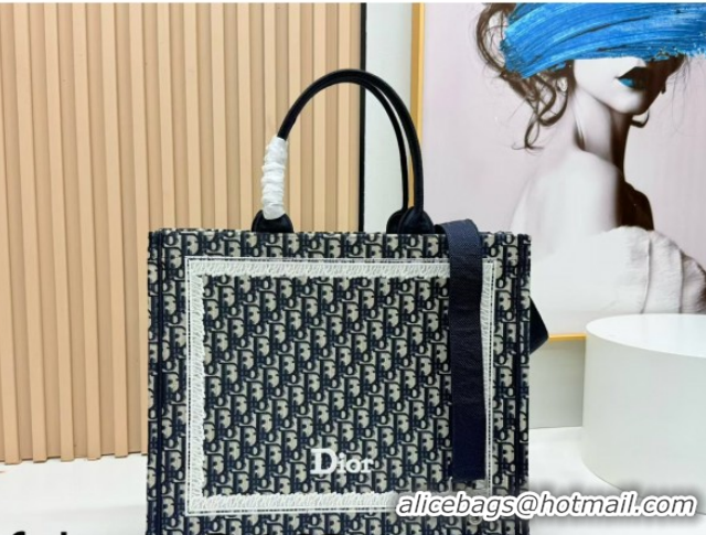 1:1 Dior Large Book Tote Bag in Blue Oblique Embroidery with White Lace and Dior Médaillon 0127064 2026