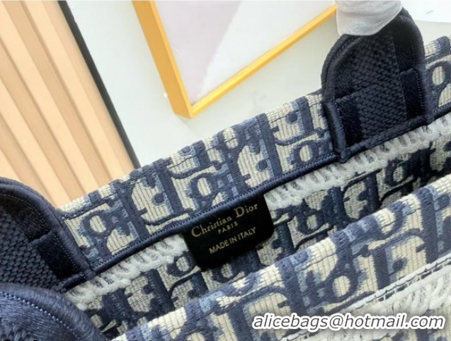 1:1 Dior Large Book Tote Bag in Blue Oblique Embroidery with White Lace and Dior Médaillon 0127064 2026