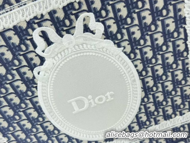 1:1 Dior Large Book Tote Bag in Blue Oblique Embroidery with White Lace and Dior Médaillon 0127064 2026