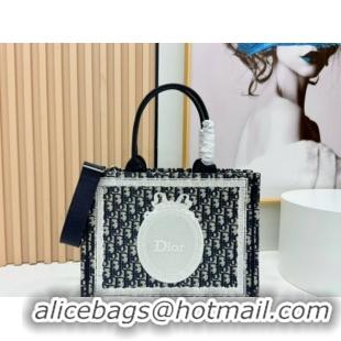 Buy Fashionable Dior Medium Book Tote Bag in Blue Oblique Embroidery with White Lace and Dior Médaillon 0127065 2026