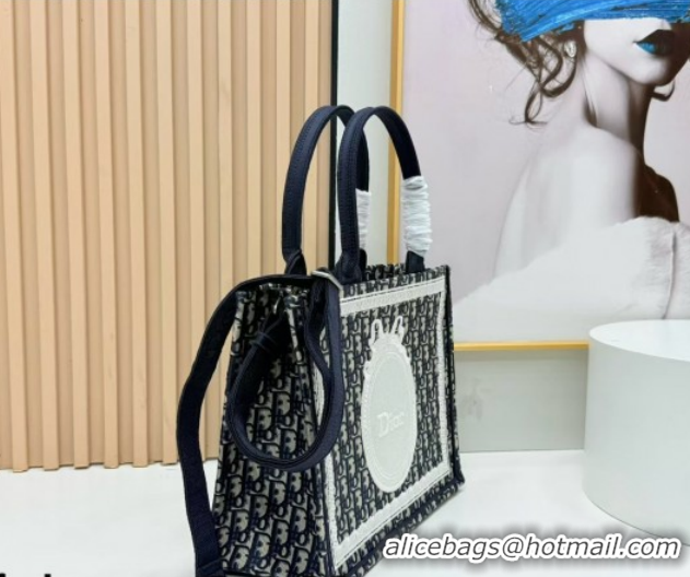 Buy Fashionable Dior Medium Book Tote Bag in Blue Oblique Embroidery with White Lace and Dior Médaillon 0127065 2026