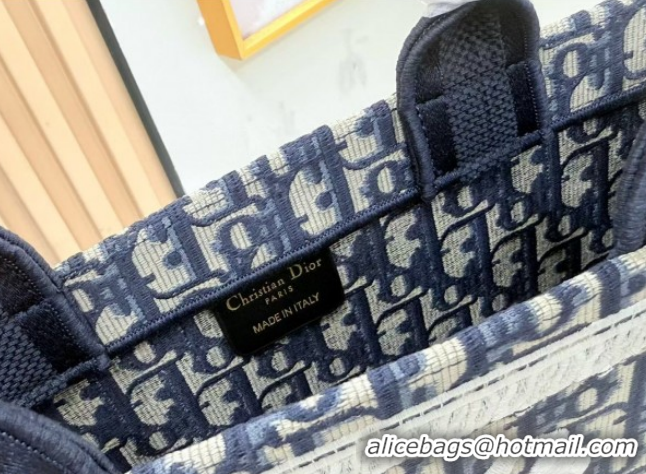 Buy Fashionable Dior Medium Book Tote Bag in Blue Oblique Embroidery with White Lace and Dior Médaillon 0127065 2026