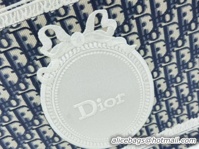 Buy Fashionable Dior Medium Book Tote Bag in Blue Oblique Embroidery with White Lace and Dior Médaillon 0127065 2026