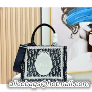 Luxury Dior Small Book Tote Bag in Blue Oblique Embroidery with White Lace and Dior Médaillon 0127066 2026