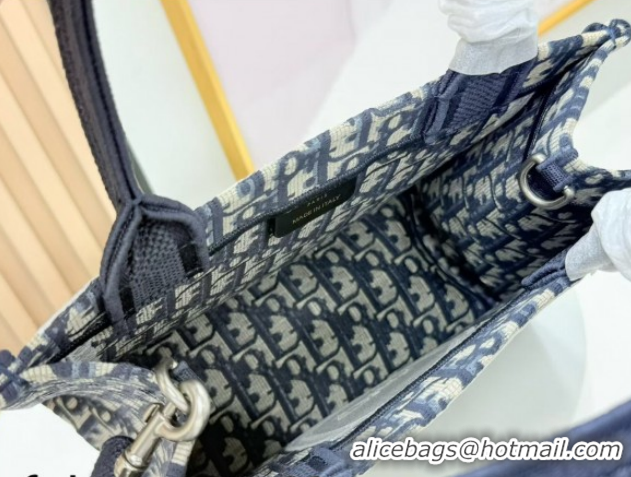 Luxury Dior Small Book Tote Bag in Blue Oblique Embroidery with White Lace and Dior Médaillon 0127066 2026