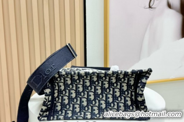 Luxury Dior Small Book Tote Bag in Blue Oblique Embroidery with White Lace and Dior Médaillon 0127066 2026