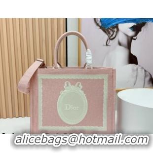 Good Quality Dior Large Book Tote Bag in Pink Oblique Embroidery with White Lace and Dior Médaillon 0127067 2026