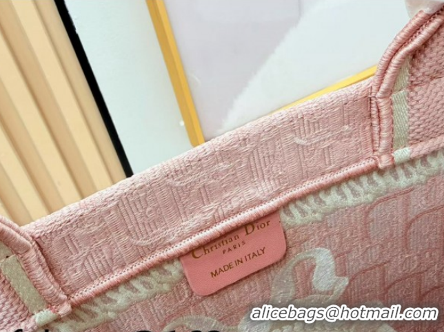 Good Quality Dior Large Book Tote Bag in Pink Oblique Embroidery with White Lace and Dior Médaillon 0127067 2026