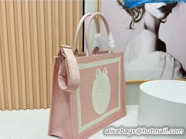 Good Quality Dior Large Book Tote Bag in Pink Oblique Embroidery with White Lace and Dior Médaillon 0127067 2026