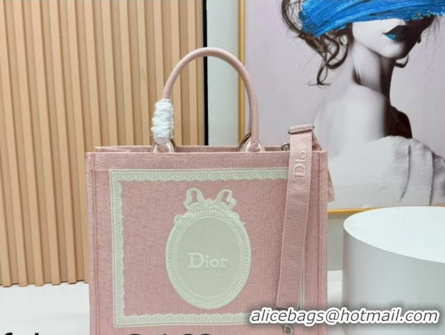Good Quality Dior Large Book Tote Bag in Pink Oblique Embroidery with White Lace and Dior Médaillon 0127067 2026