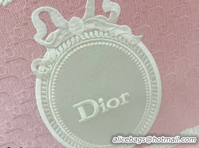 Good Quality Dior Large Book Tote Bag in Pink Oblique Embroidery with White Lace and Dior Médaillon 0127067 2026