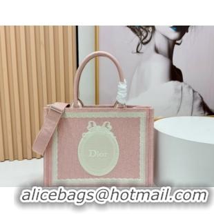 Sophisticated Dior Medium Book Tote Bag in Pink Oblique Embroidery with White Lace and Dior Médaillon 0127068 2026