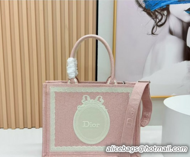 Sophisticated Dior Medium Book Tote Bag in Pink Oblique Embroidery with White Lace and Dior Médaillon 0127068 2026