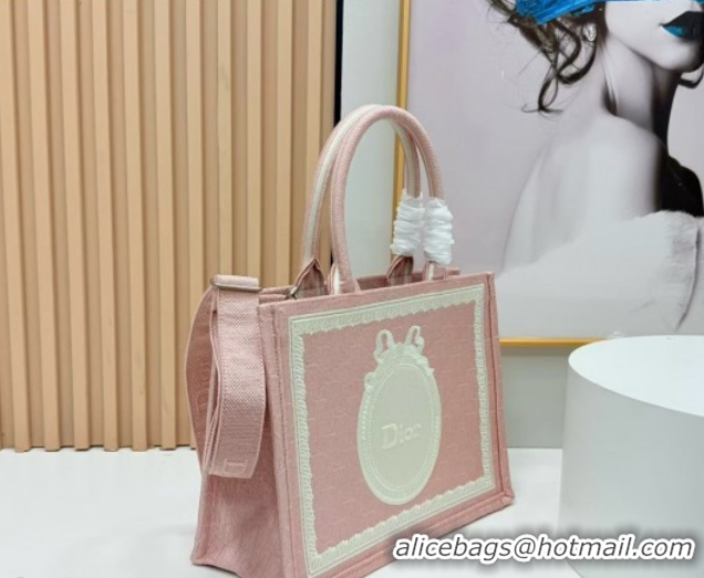 Sophisticated Dior Medium Book Tote Bag in Pink Oblique Embroidery with White Lace and Dior Médaillon 0127068 2026