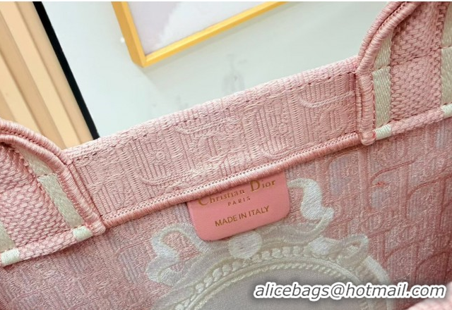 Sophisticated Dior Medium Book Tote Bag in Pink Oblique Embroidery with White Lace and Dior Médaillon 0127068 2026