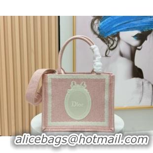 Stylish Dior Small Book Tote Bag in Pink Oblique Embroidery with White Lace and Dior Médaillon 0127069 2026