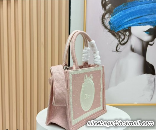 Stylish Dior Small Book Tote Bag in Pink Oblique Embroidery with White Lace and Dior Médaillon 0127069 2026