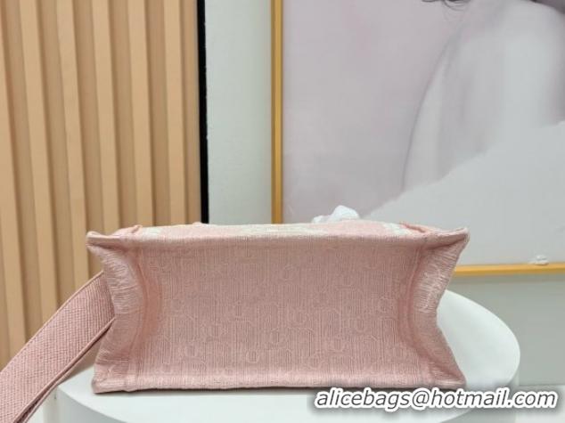 Stylish Dior Small Book Tote Bag in Pink Oblique Embroidery with White Lace and Dior Médaillon 0127069 2026