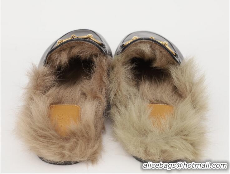 ​Promotional Gucci  Womens Leather Princetown Fur Slippers Flat Mules 89520 Black