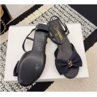 Pretty Style Chanel Calfskin Leather Heel Sandals 3.5cm with Bow G46813 Black 2026