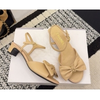 Top Grade Chanel Calfskin Leather Heel Sandals 3.5cm with Bow G46813 Beige 2026