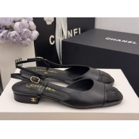 Unique Style Chanel Lambskin & Patent Leather Slingbacks Flat G31319 Black 2026