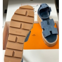 Big Discount Hermes Luce Wedge Platform Sandals 7cm in Suede Blue H252131 2026