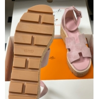Best Price Hermes Luce Wedge Platform Sandals 7cm in Suede Pink H252131 2026