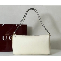 Top Quality Gucci Half Horsebit large shoulder bag in Grainy Leather 862530 White 2026