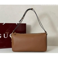 Best Quality Gucci Half Horsebit large shoulder bag in Grainy Leather 862530 Brown 2026