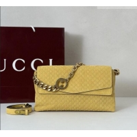 Buy Discount Gucci Medium shoulder bag with chain in GG Suede 857622 Mustard Yellow 2026