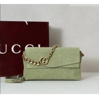 Cheapest Gucci Medium shoulder bag with chain in GG Suede 857622 Dusty Green 2026