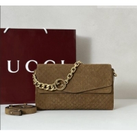 Best Grade Gucci Medium shoulder bag with chain in GG Suede 857622 Brown 2026