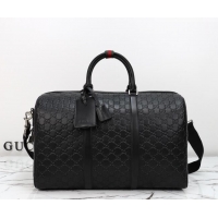 Buy Fashionable Gucci Men's GG Leather Emblem medium duffle bag 850220 Black 2026