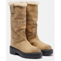 ​Trendy Design Miu Miu Shearling-lined Suede Knee-high Boots 5443 Beige