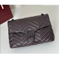 Luxury Cheap Gucci GG Marmont Leather medium shoulder bag 850676 Dark Brown 2026