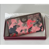Top Design Gucci Zip-around Wallet in Camouflage GG Fabric 834694 Pink/Red 2026