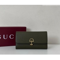Best Quality Gucci Softbit Leather Continental Wallet with Half Horsebit 828147 Dark Green 2026
