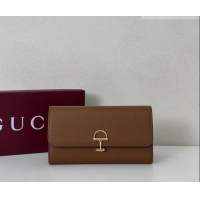 Best Quality Gucci Softbit Leather Continental Wallet with Half Horsebit 828147 Brown 2026