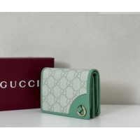 Original Cheap Gucci GG Canvas Emblem Mini Wallet with Ring 820692 Light Green 2026