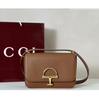 New Fashion Gucci Siena small shoulder bag in Leather with Oversized Half Horsebit 846705 Brown 2025
