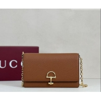 Top Quality Gucci Half Horsebit wallet on chain in Grainy Leather 855654 Brown 2026