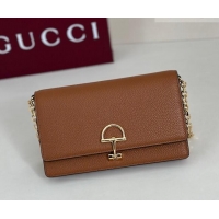 Top Quality Gucci Half Horsebit wallet on chain in Grainy Leather 855654 Brown 2026