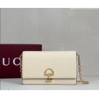 Best Price Gucci Half Horsebit wallet on chain in Grainy Leather 855654 White 2026
