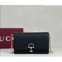 Grade Design Gucci Half Horsebit wallet on chain in Grainy Leather 855654 Black 2026