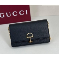 Grade Design Gucci Half Horsebit wallet on chain in Grainy Leather 855654 Black 2026