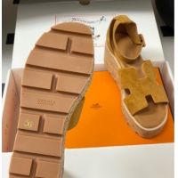 Stylish Hermes Luce Wedge Platform Sandals 7cm in Suede Yellow H252131 2026