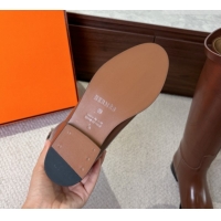 Perfect Hermes Jumping High Flat Boots in Calfskin Leather with Kelly Buckle Strap H102302 Brown 2026